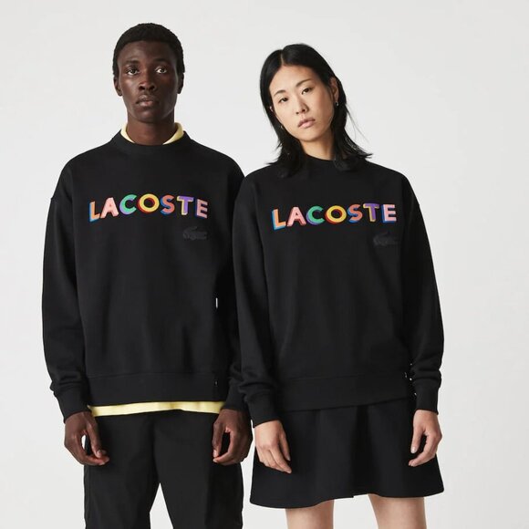 Lacoste Black Crewneck Multicolor Logo Pullover Sweatshirt Unisex Size Small NWT - Picture 1 of 12